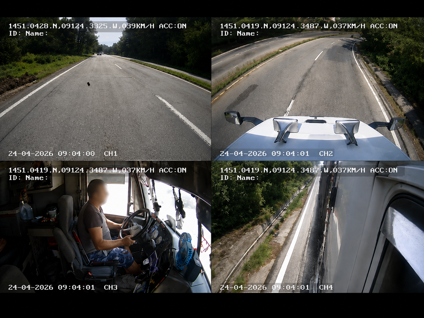 Cámaras DMS y pantalla dentro de la cabina del camión con vista multi-canal